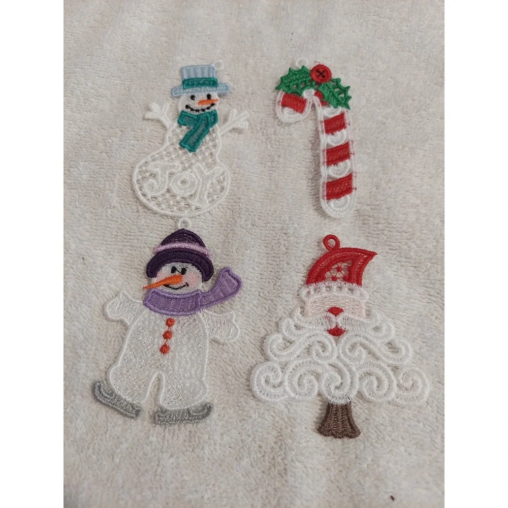 Lace Christmas Ornaments‎ Set Santa Snowman Candy Cane Holiday Decor